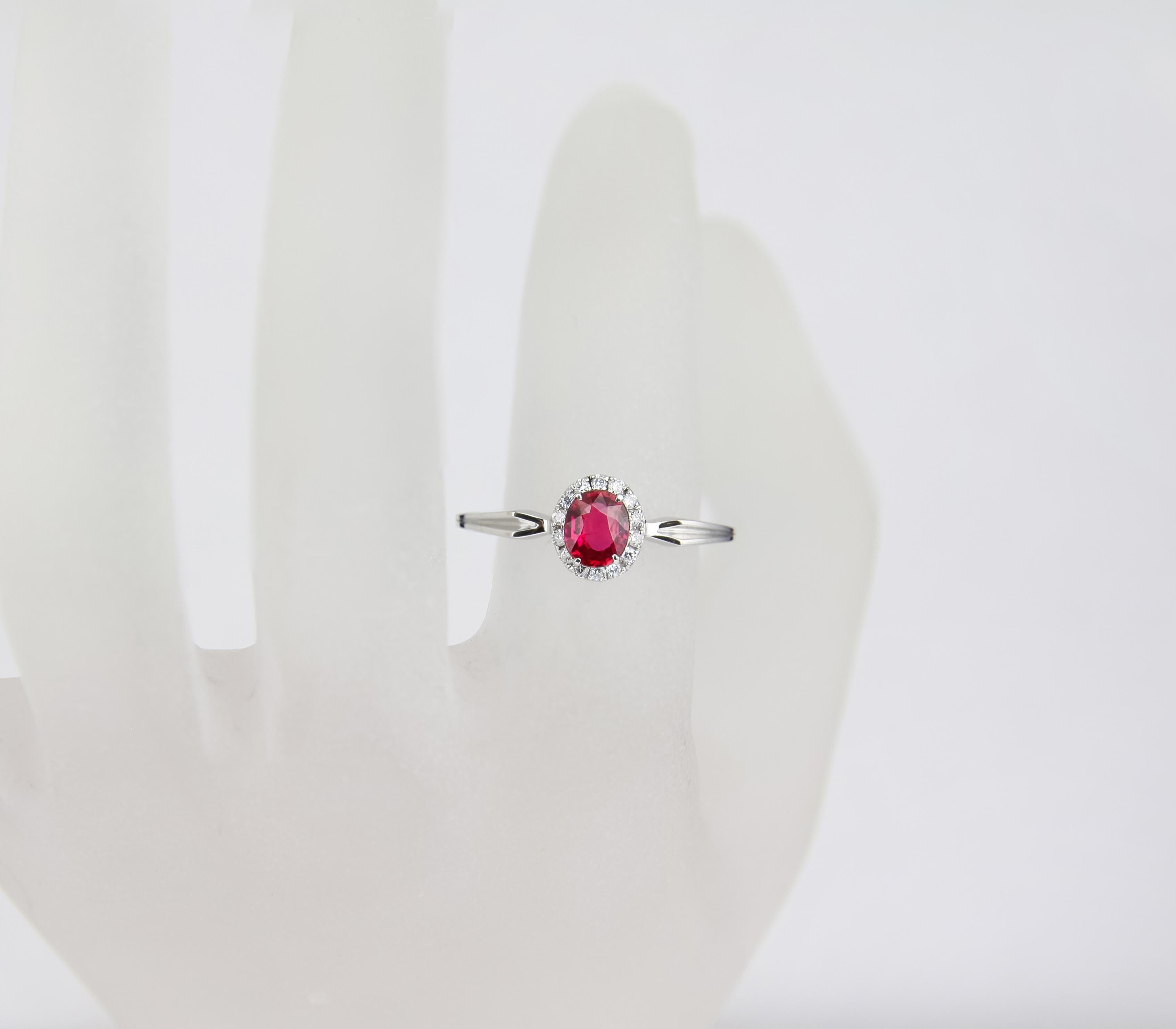 Modern Diamond halo ruby ring.  For Sale