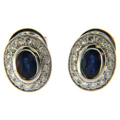 Diamond Halo Sapphire Earrings at 1.70 CTW in 14K, New