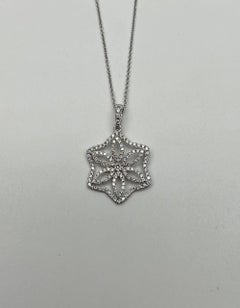 Diamond Halo Set Snowflake Symbol Motif 18K White Gold Pendant Chain Necklace