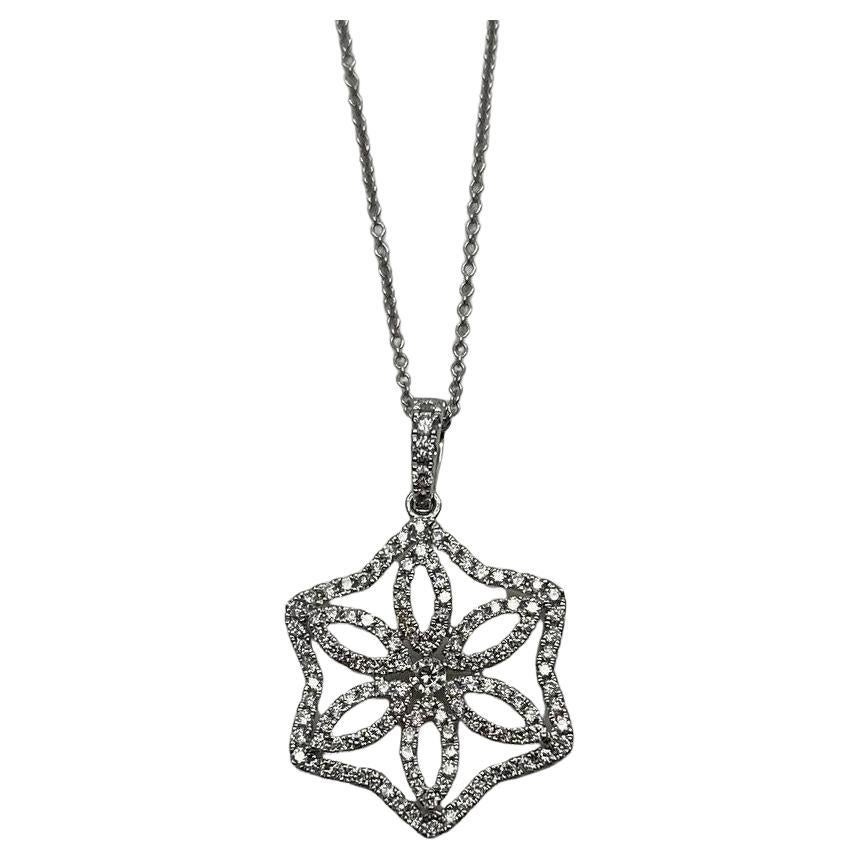 Diamond Halo Set Snowflake Symbol Motif 18K White Gold Pendant Chain Necklace