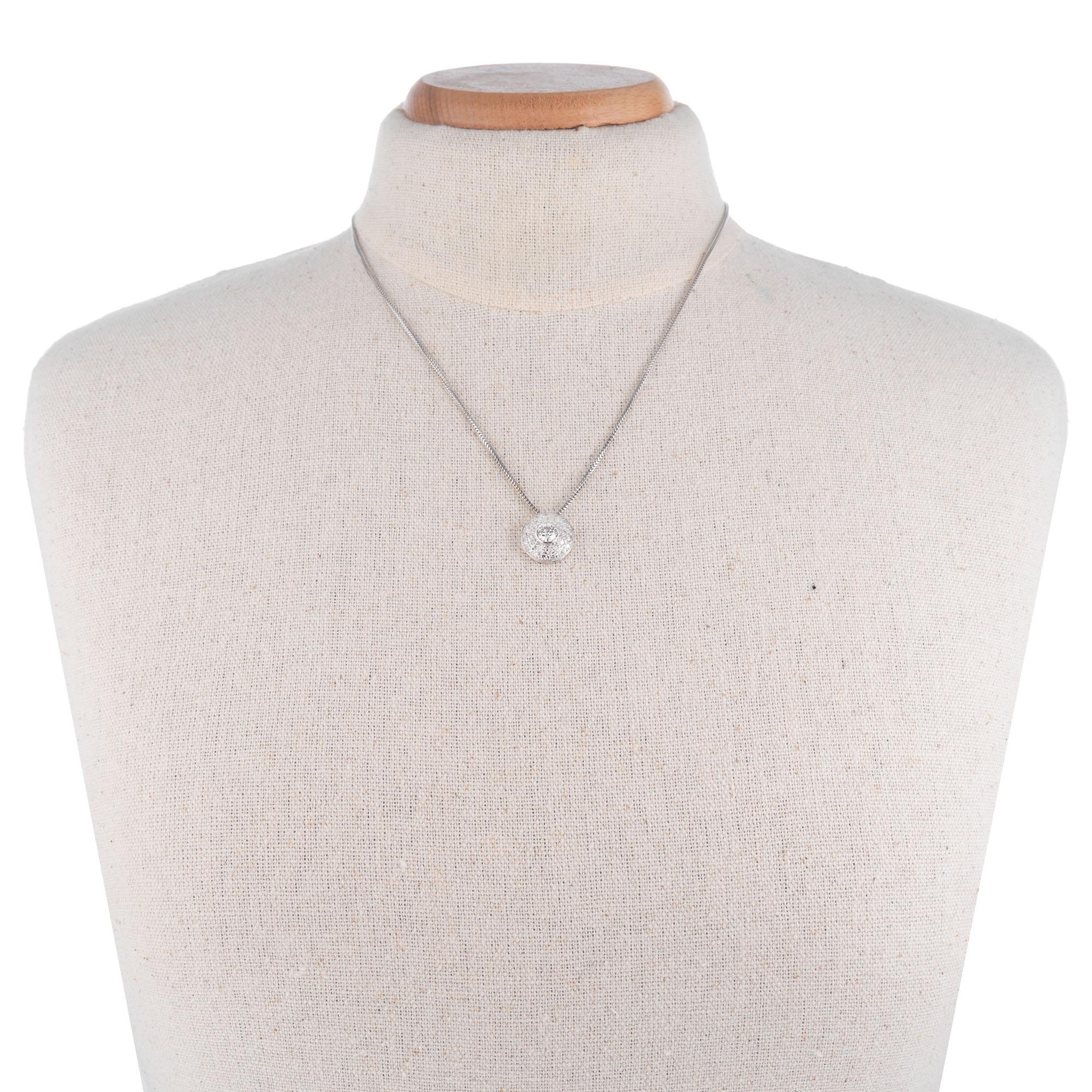 Round Cut Diamond Halo Slide White Gold Pendant Necklace For Sale