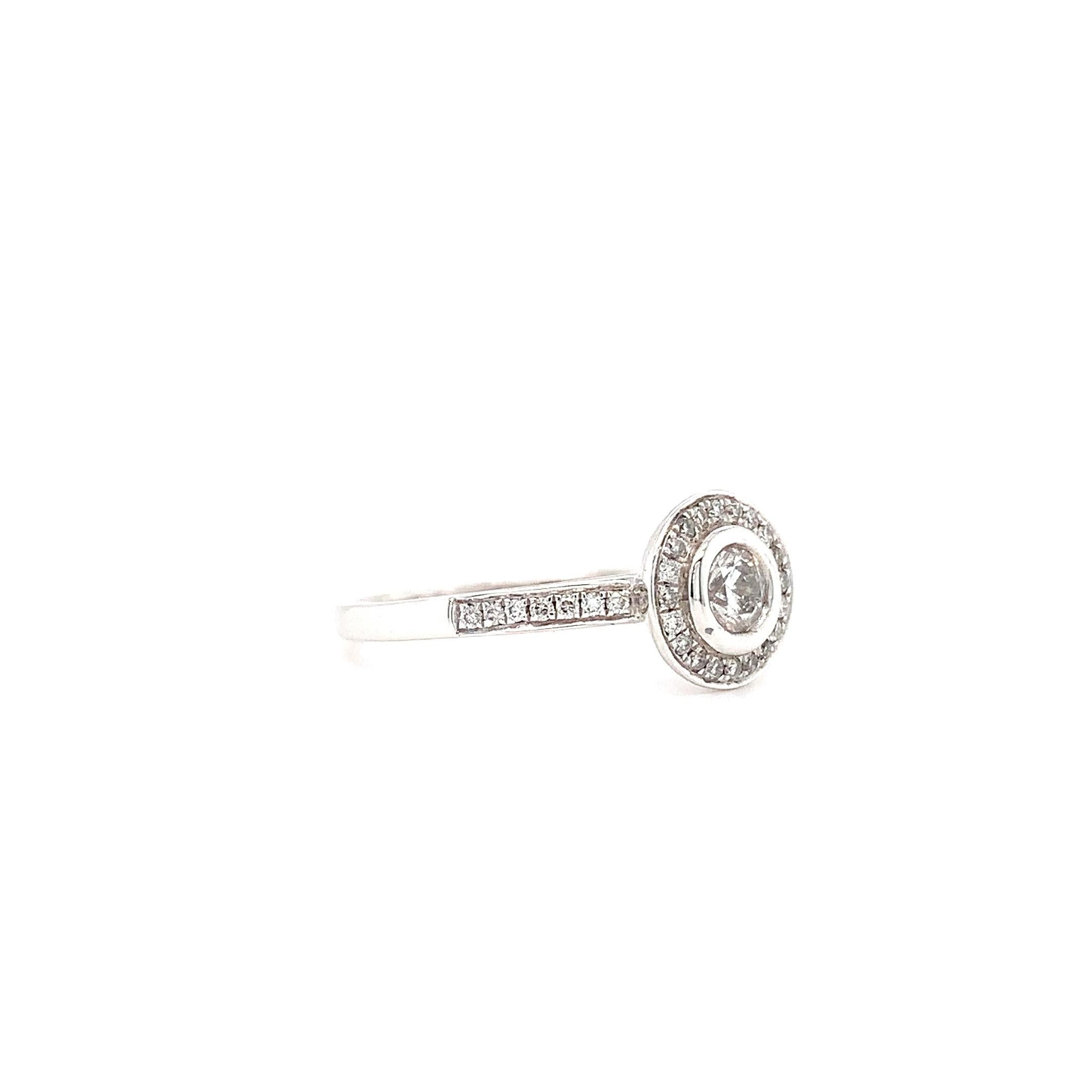 Diamond Halo Solitaire Engagement Ring Platinum For Sale 1