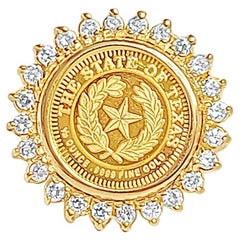 Rare Diamond Halo State of Texas Gold Coin Ring 1/20OZ FINE GOLD