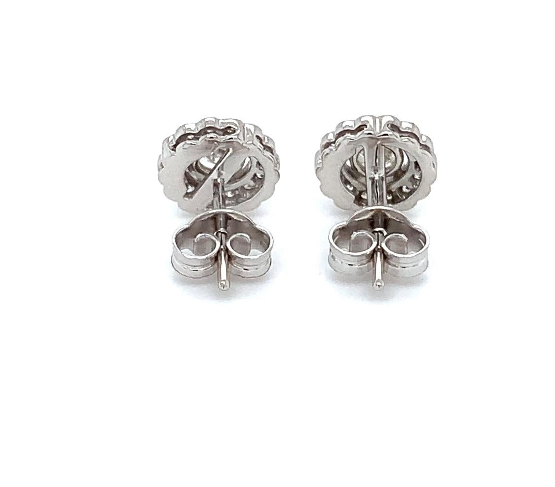 Art Deco Diamond halo stud earrings 18k white gold For Sale