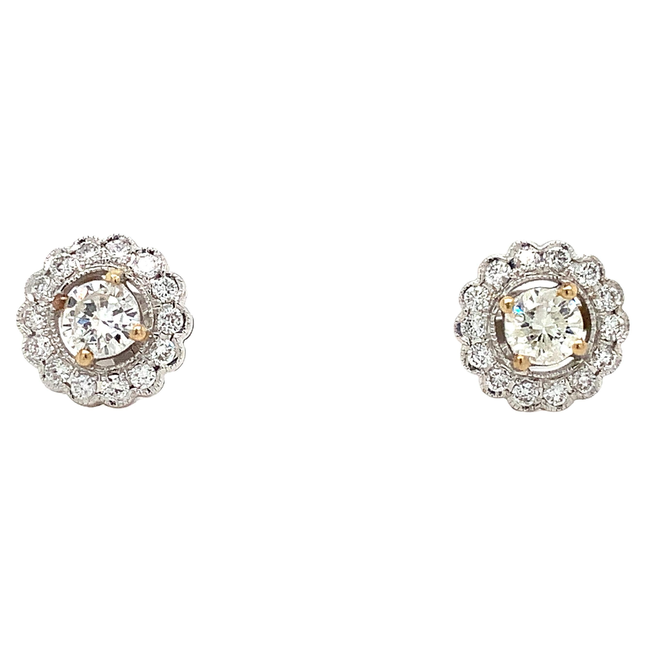 Pendientes halo de diamantes de oro blanco de 18k
