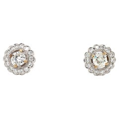 Pendientes halo de diamantes de oro blanco de 18k