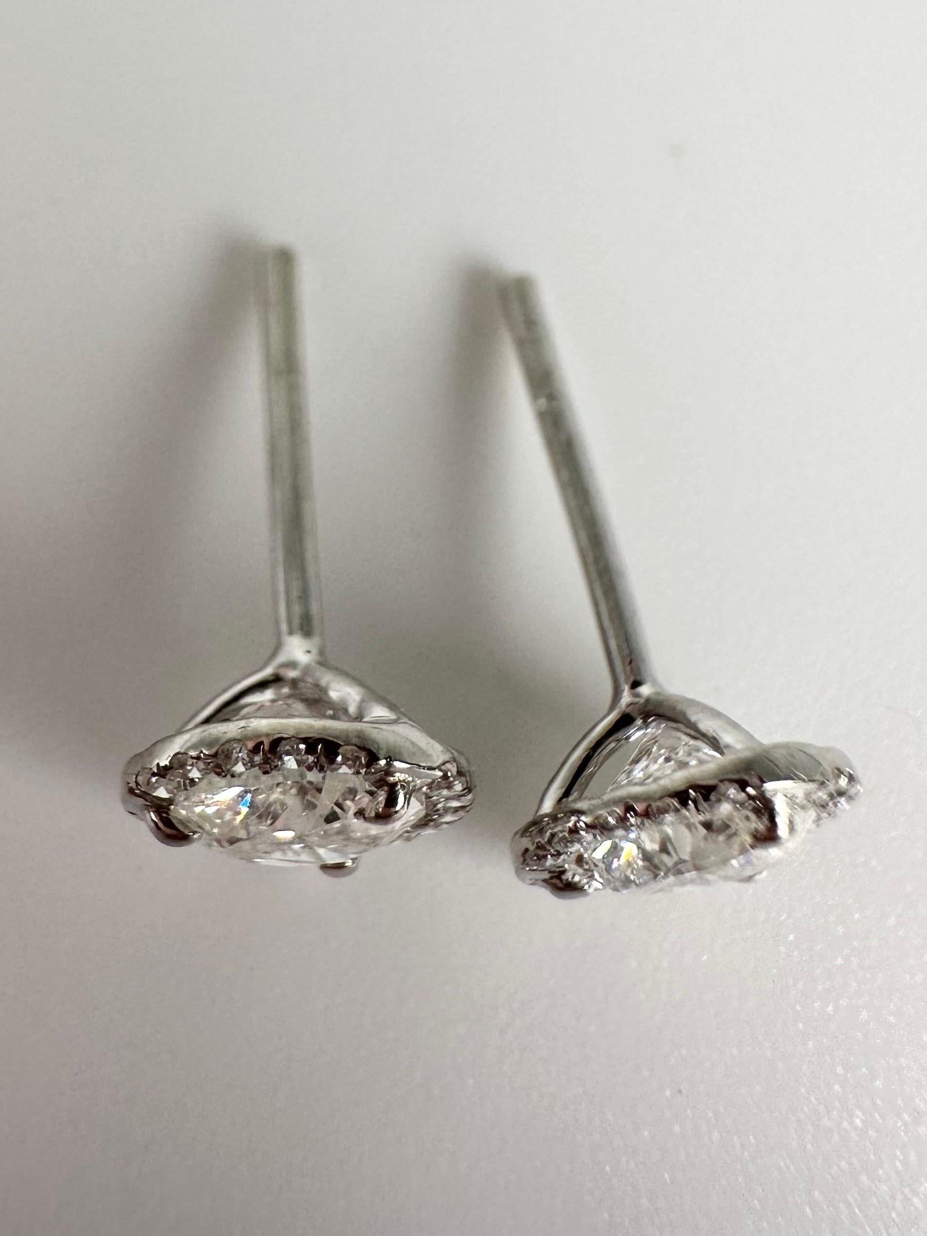 Diamond halo stud earrings 18KT white gold diamond earrings  For Sale 2