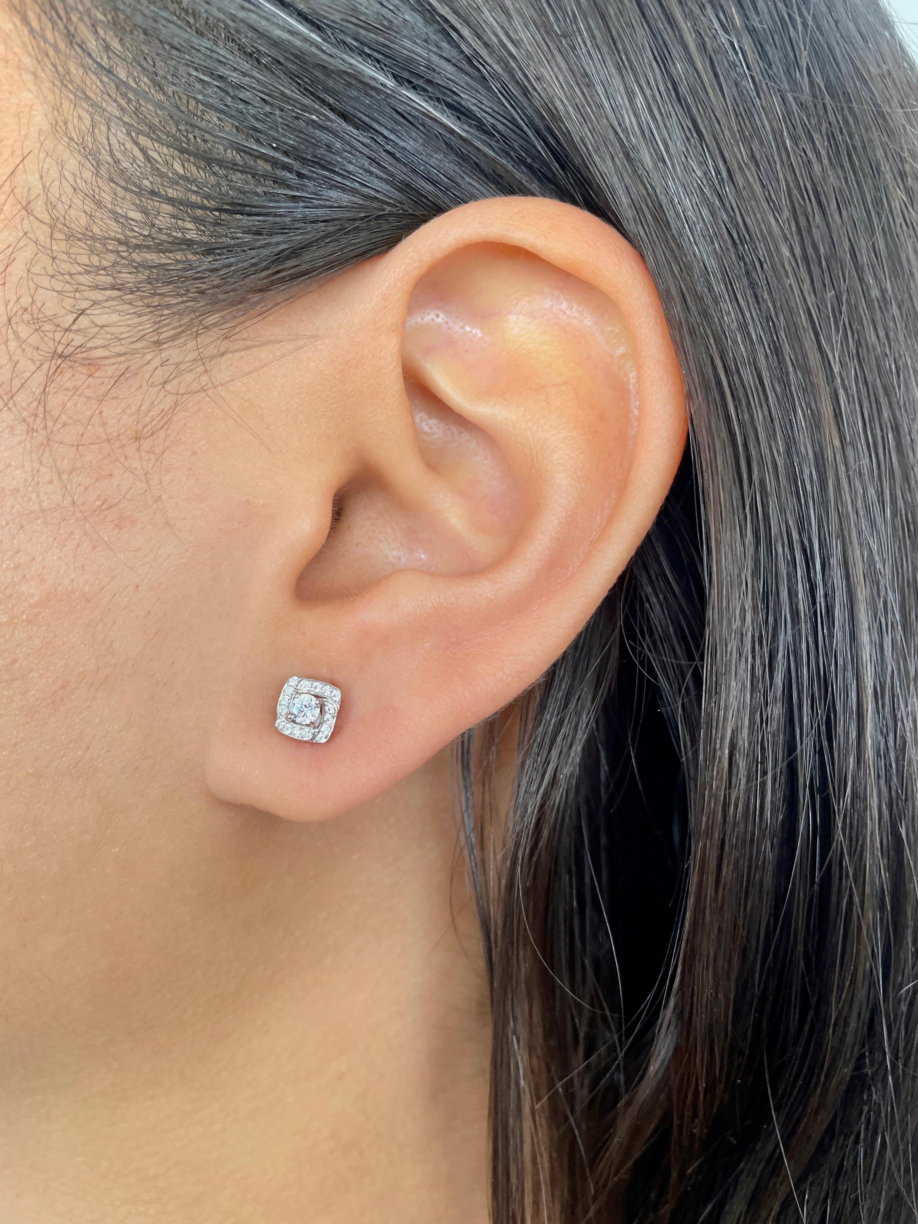 Round Cut Diamond Halo Stud Earrings For Sale