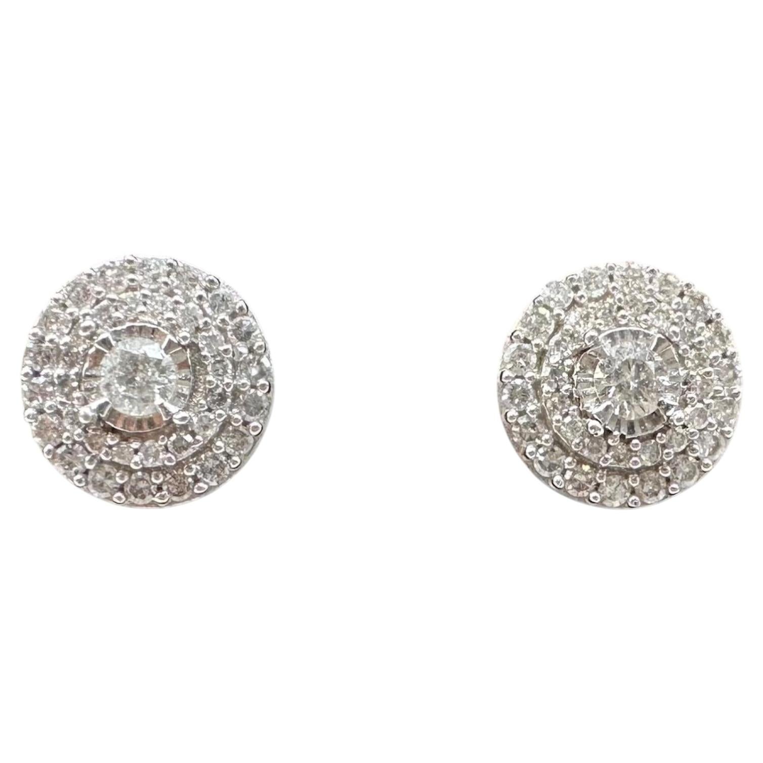 Diamond Halo Stud Earrings in 10kt White Gold - 0.50ctw GH SI2-I1 Diamonds, New For Sale