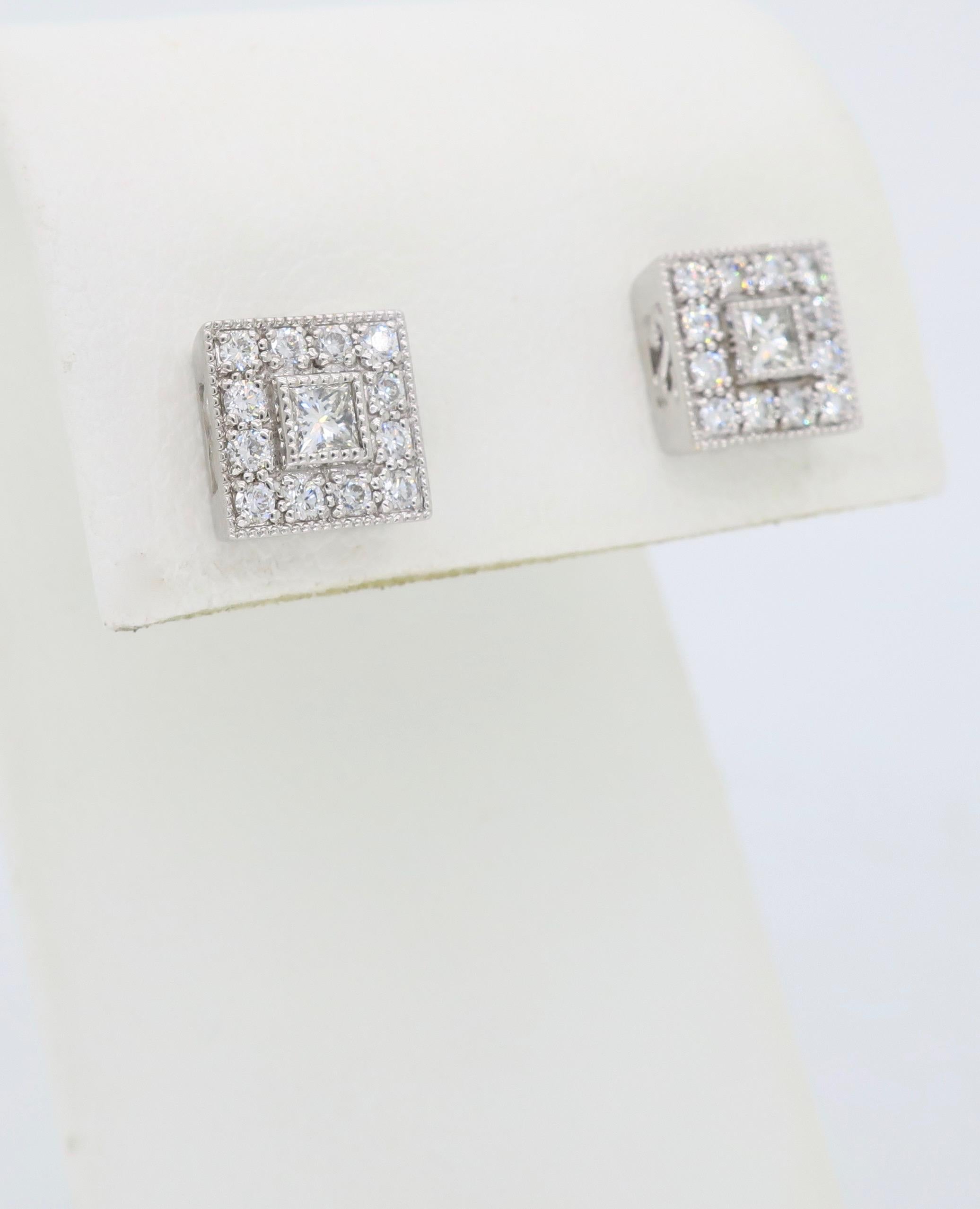 Diamond Halo Stud Earrings in 18 Karat White Gold 1