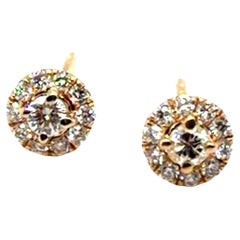 Diamond Halo Stud Earrings Mined 1/3ct Brand New 14K Yellow Gold