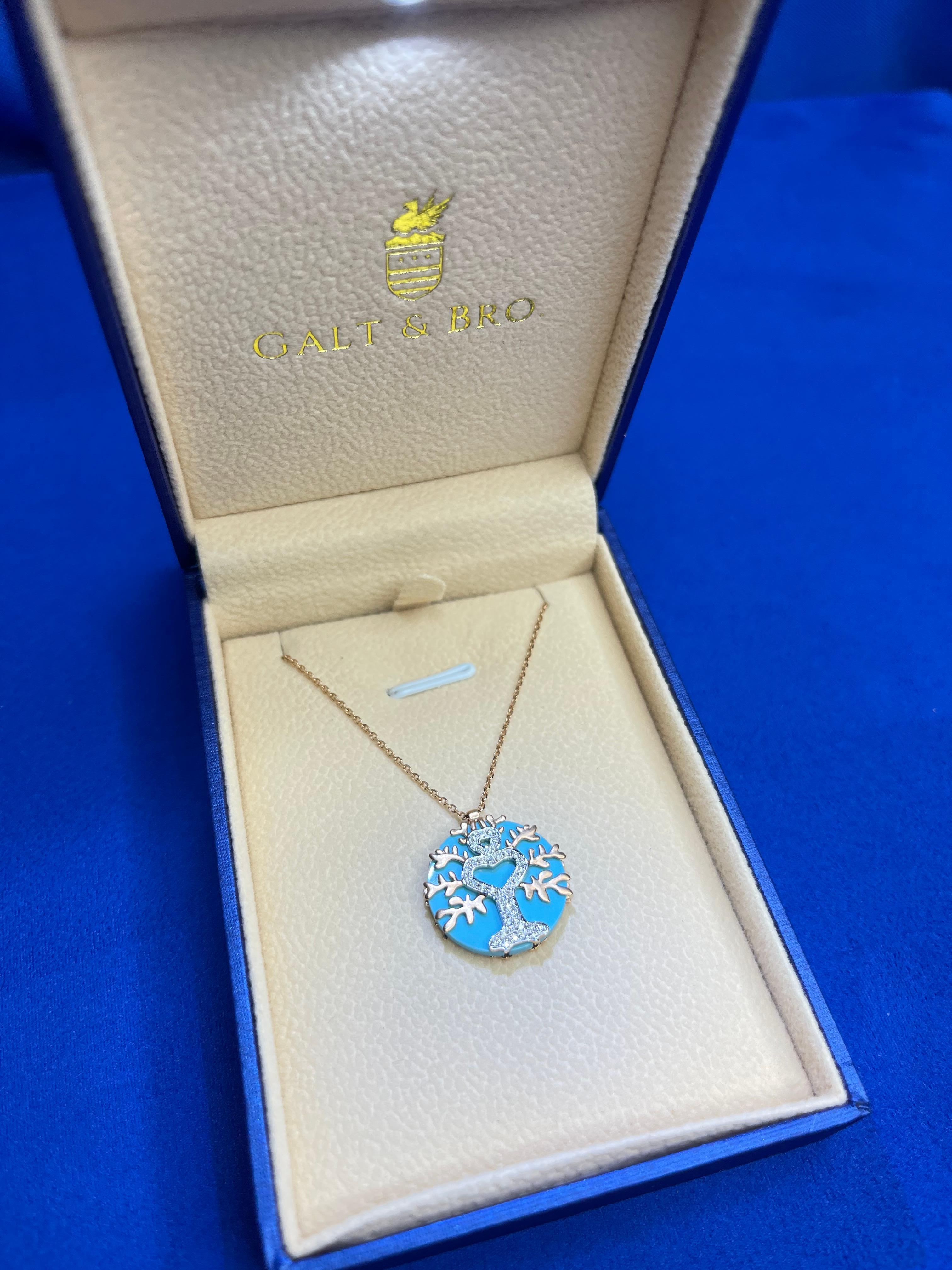 Diamond Halo Tree Life Turquoise 18 Karat Gold Pendant Charm Medallion Necklace 4