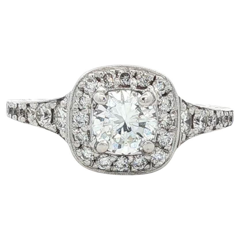 Diamond Halo White Gold Engagement Ring Modern