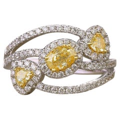 Bague en or blanc 14K (ou 18k sur demande) avec halos de diamants