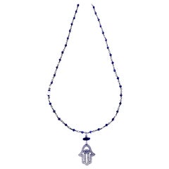 Diamond Hamsa Blue Fortune Lapis Necklace 