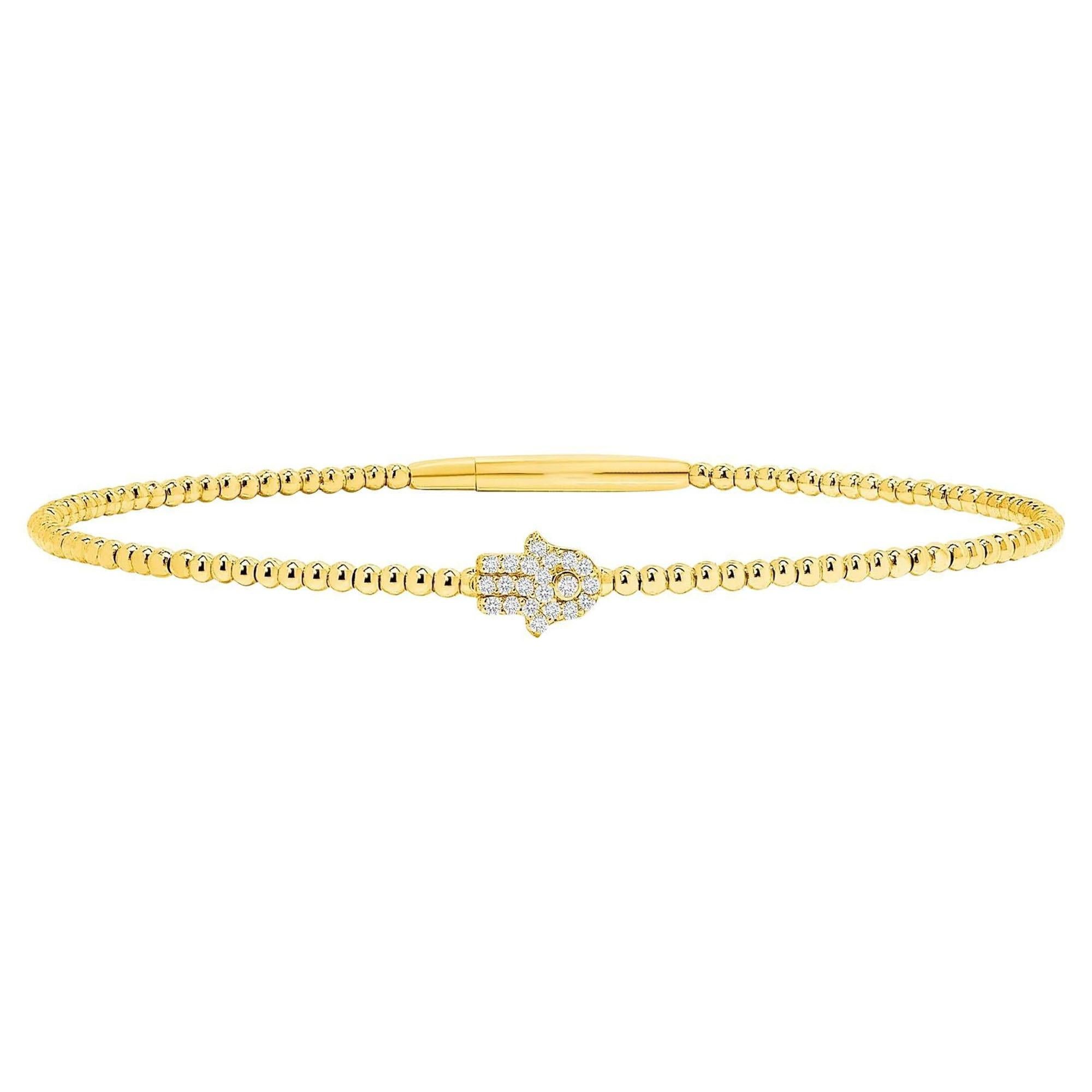 Bracelet breloque Hamsa en or 14 carats perlé de diamants