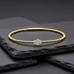 Diamond Hamsa Charm 14K (or 18k upon request) Gold Beaded Bracelet