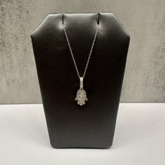 Diamond Hamsa Necklace 10K White Gold 0.25ctw 18in New