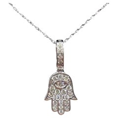 Diamond Hamsa Necklace 10K White Gold 0.25ctw 18in New