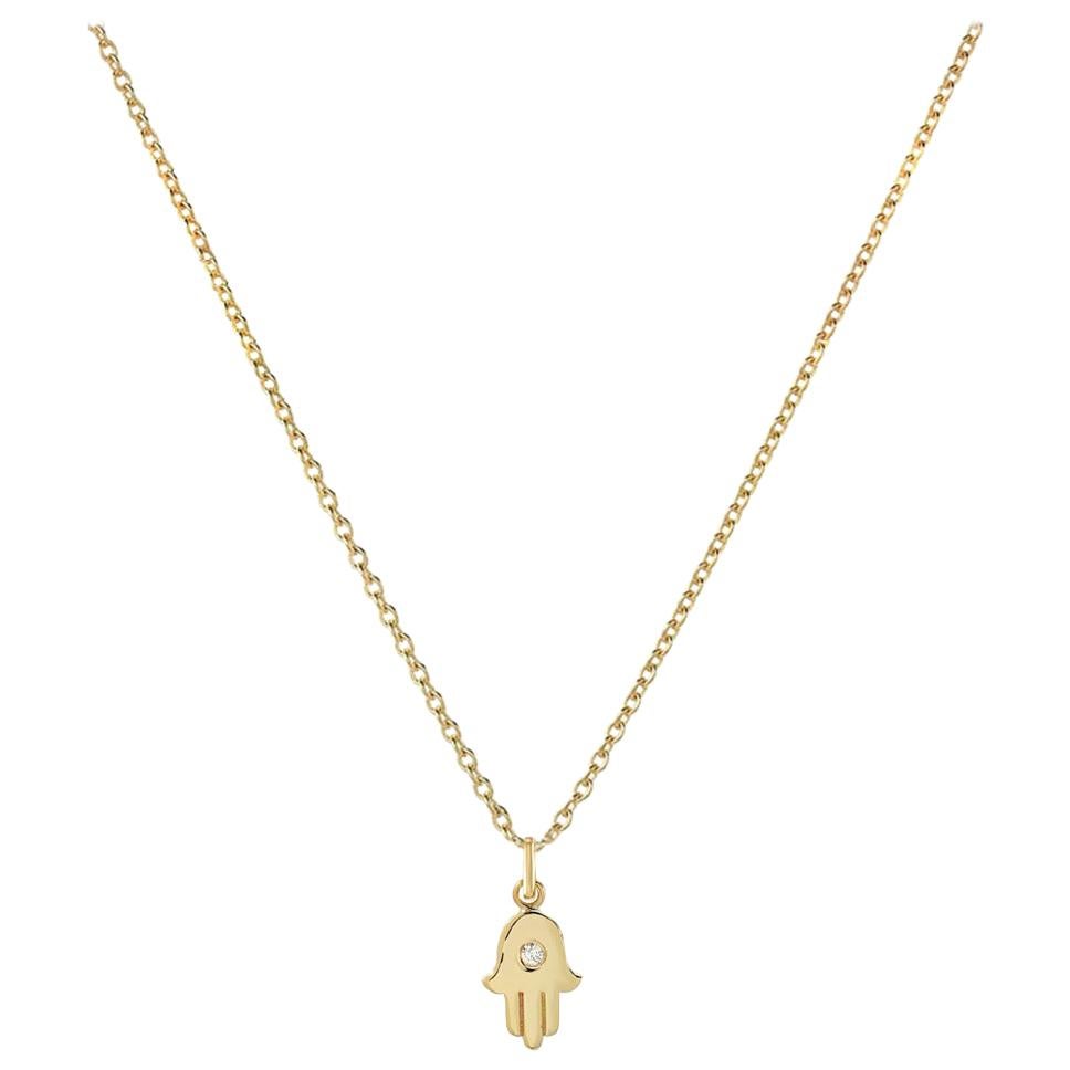 Diamond Hamsa necklace 14k solid yellow gold small hamsa Zoe Lev jewelry 