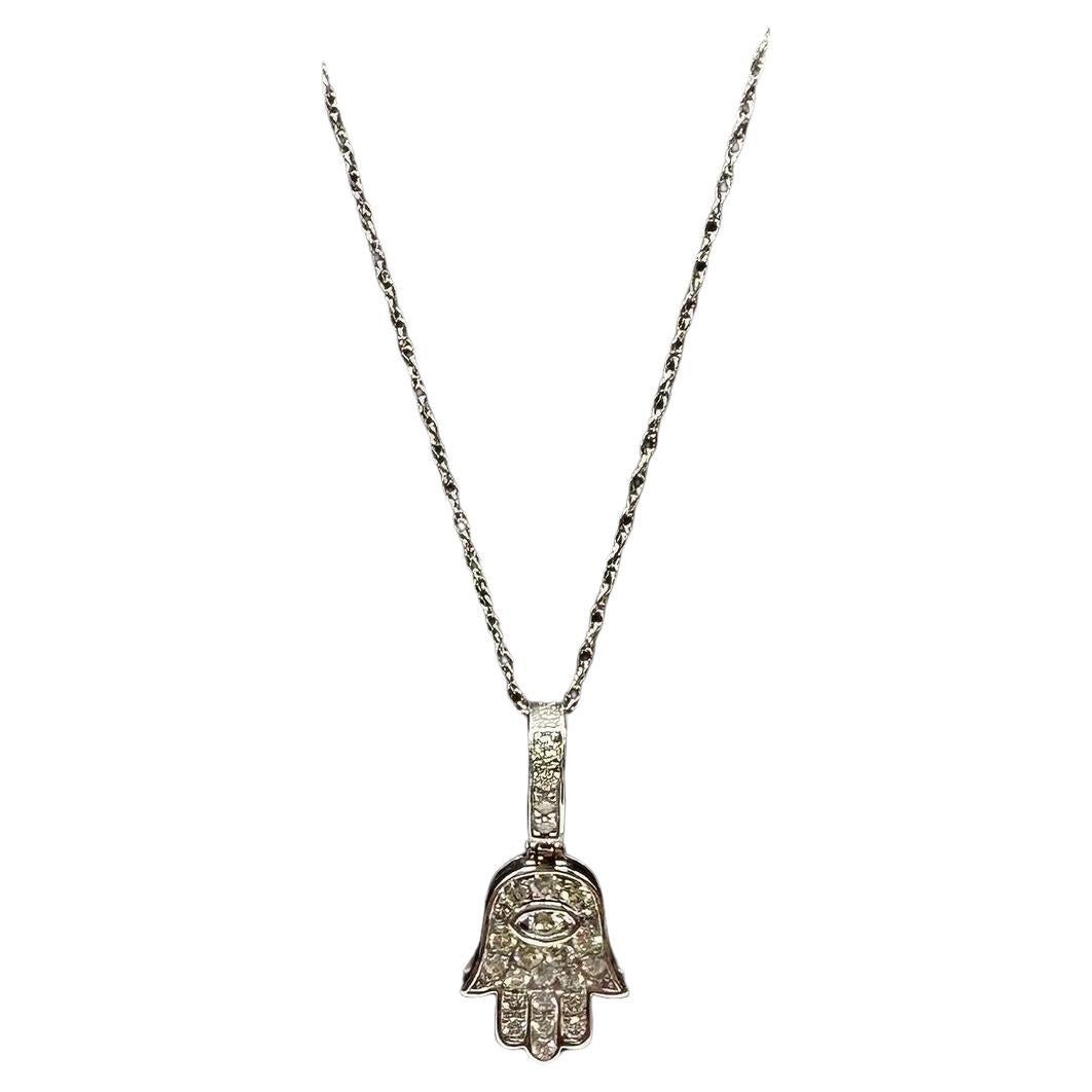 Diamond Hamsa Necklace in 10kt White Gold – 0.25ctw, 18in, New