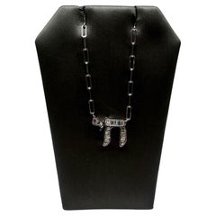 Diamond Hamsa Necklace in 14kt White Gold - 0.46ctw GH SI Baguette Diamonds, 16"