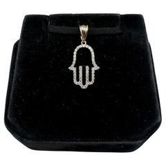 Pendentif Hamsa en or jaune 14kt - 0.35ctw GH SI Diamants, 19x14mm