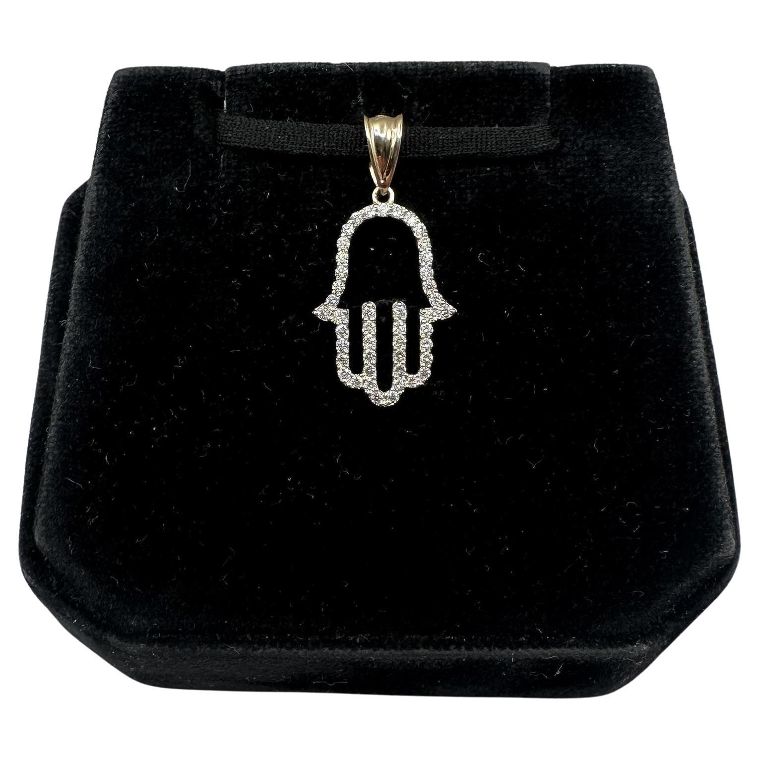 Diamond Hamsa Pendant in 14kt Yellow Gold – 0.35ctw GH SI Diamonds, 19x14mm