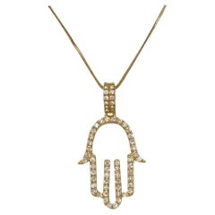 Diamond Hamsa Pendant Necklace in 14k Yellow Gold