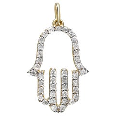 Diamond Hamsa Pendant Round Cut 14K Yellow Gold 24mm 0.33Cttw 