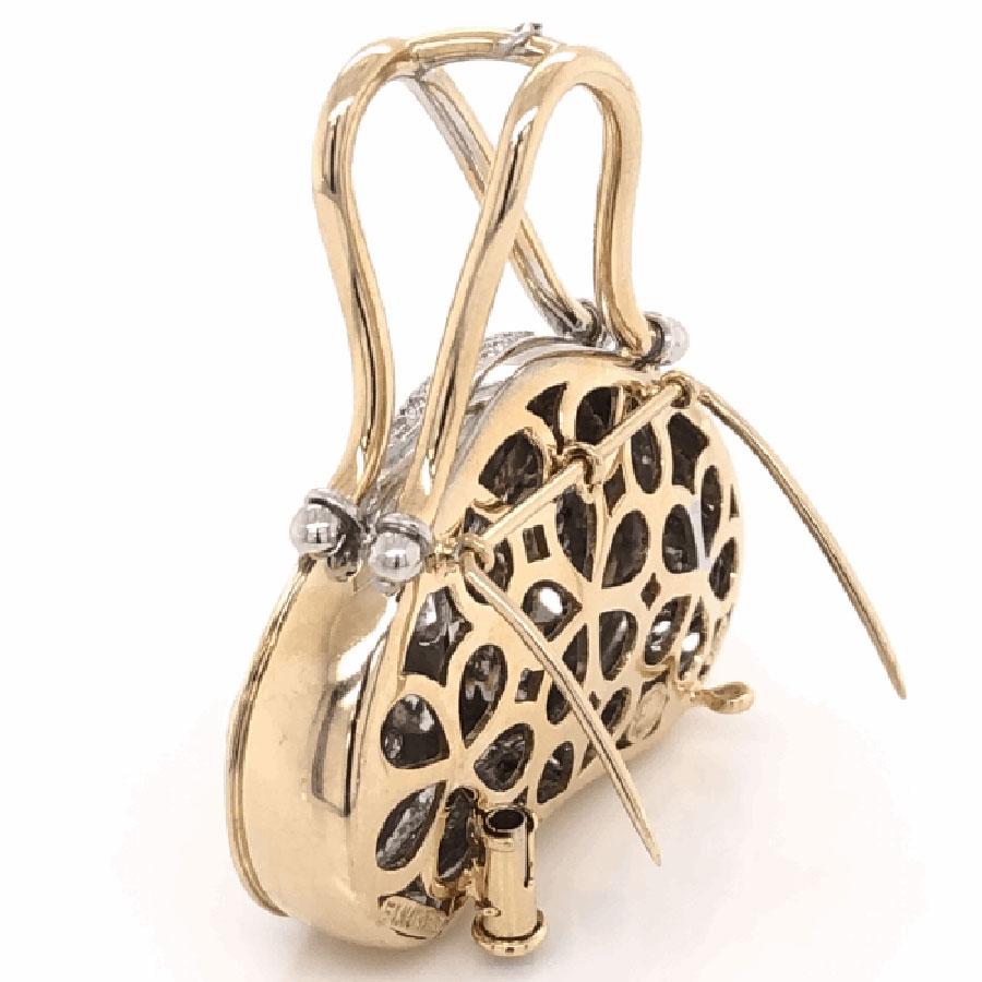 Women's Diamond Hand Bag 18 Karat Brooch Pin Pendant Estate Fine Jewelry