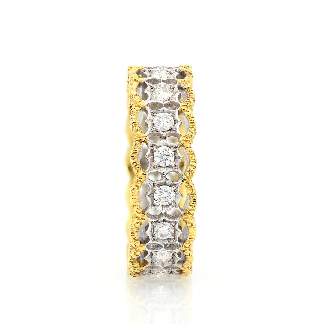 Diamond Hand Engraved 18 Karat Yellow Gold Filigree Eternity Band In New Condition In Dallas, TX