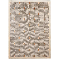 Diamond Hand-Knotted Viscose and Wool Geometric Rug with Border