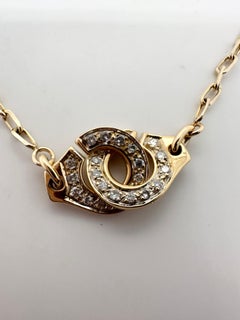 Diamond Handcuff pendant necklace 14 Karat yellow gold large links