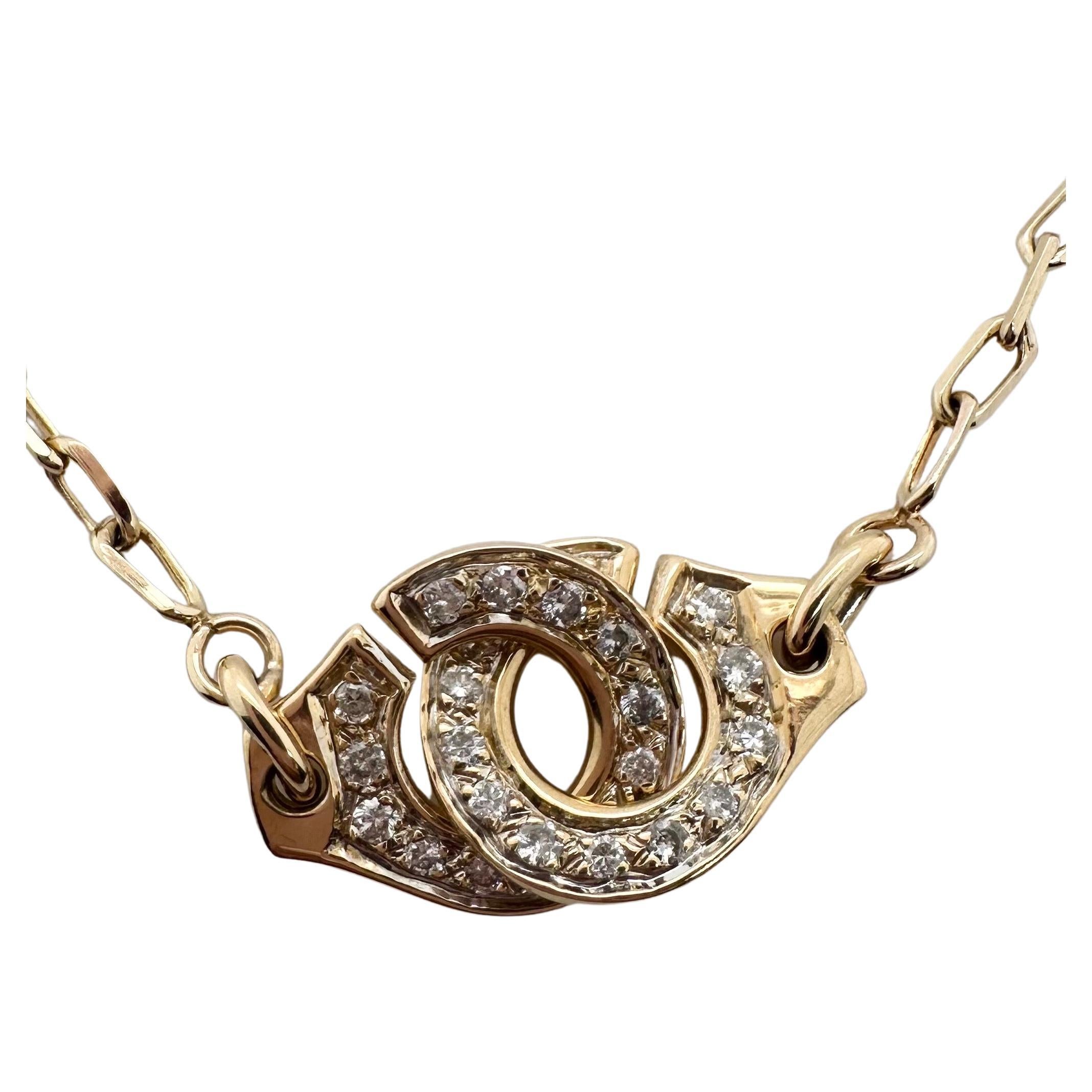 Diamond Handcuff pendant necklace 14 Karat yellow gold large links For Sale