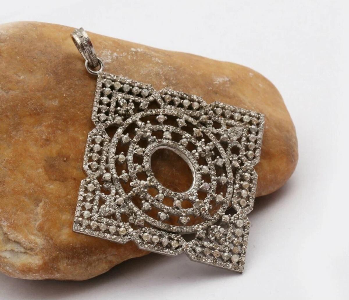 Pendentif en diamant fait main Charm 925 Silver Pave Diamond Antique Pendentif Gift. en vente 1