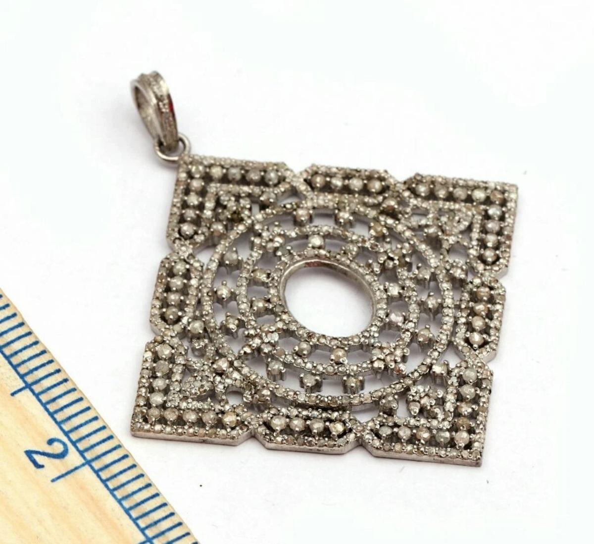 Pendentif en diamant fait main Charm 925 Silver Pave Diamond Antique Pendentif Gift. en vente 2