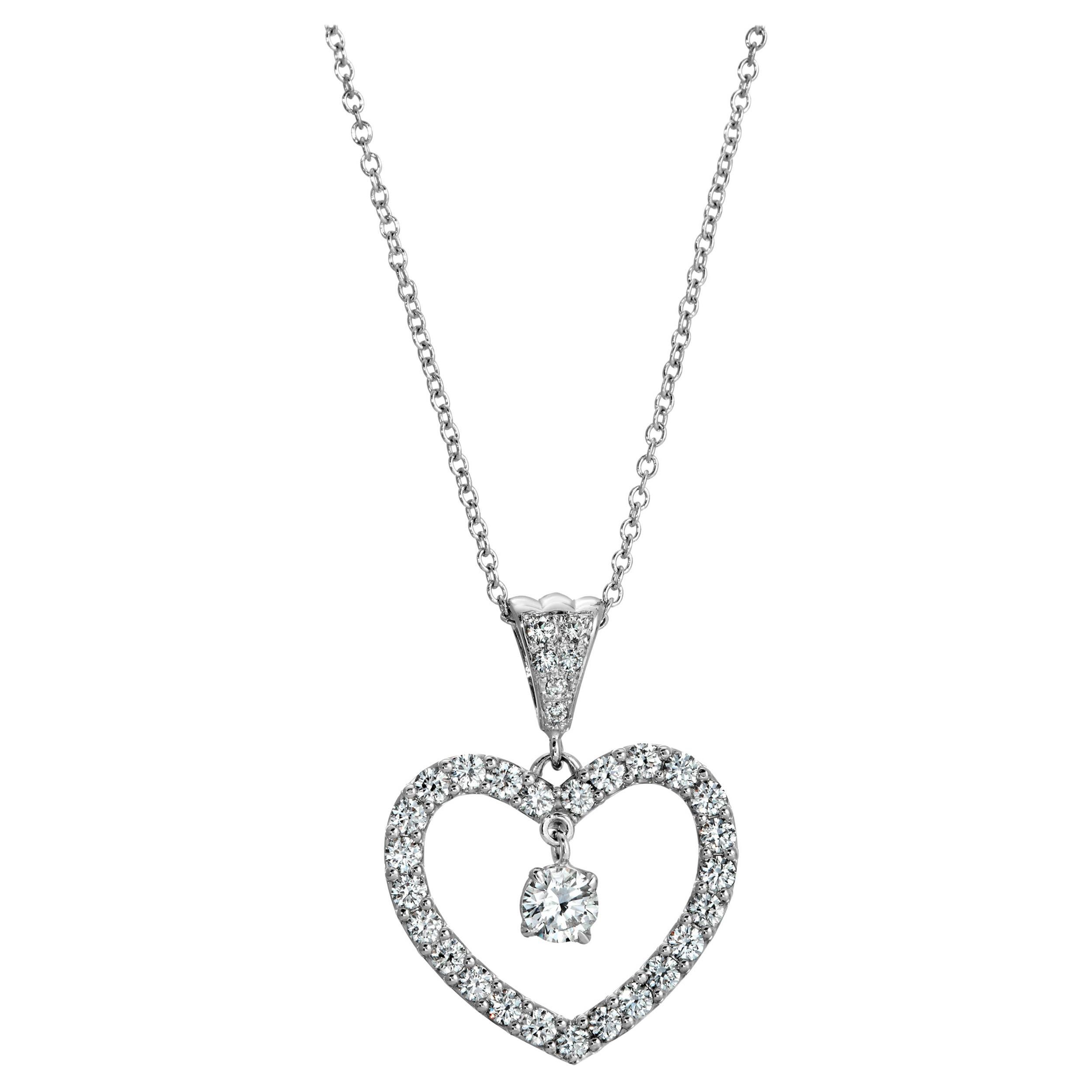Diamond Heart 0.89 Carats Necklace/Pendant 14K White Gold