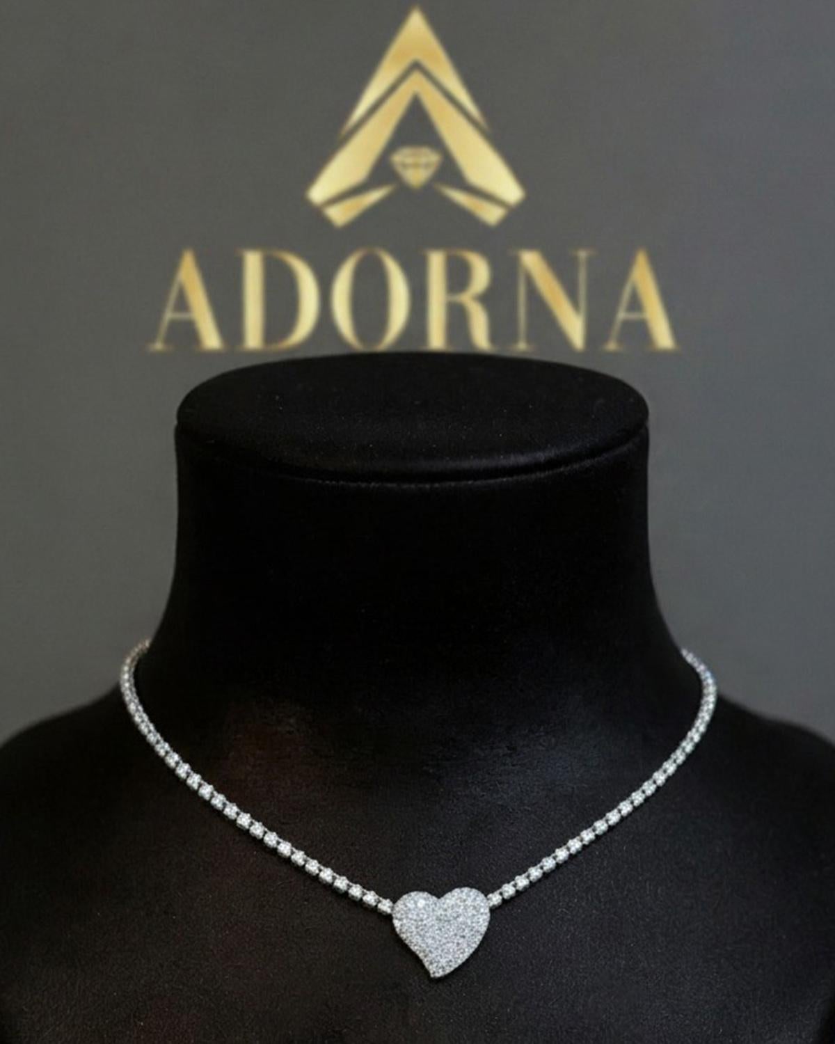 Collier pavé en or blanc 14K (ou 18K sur demande) avec cœur en diamant Neuf - En vente à Los Angeles, CA