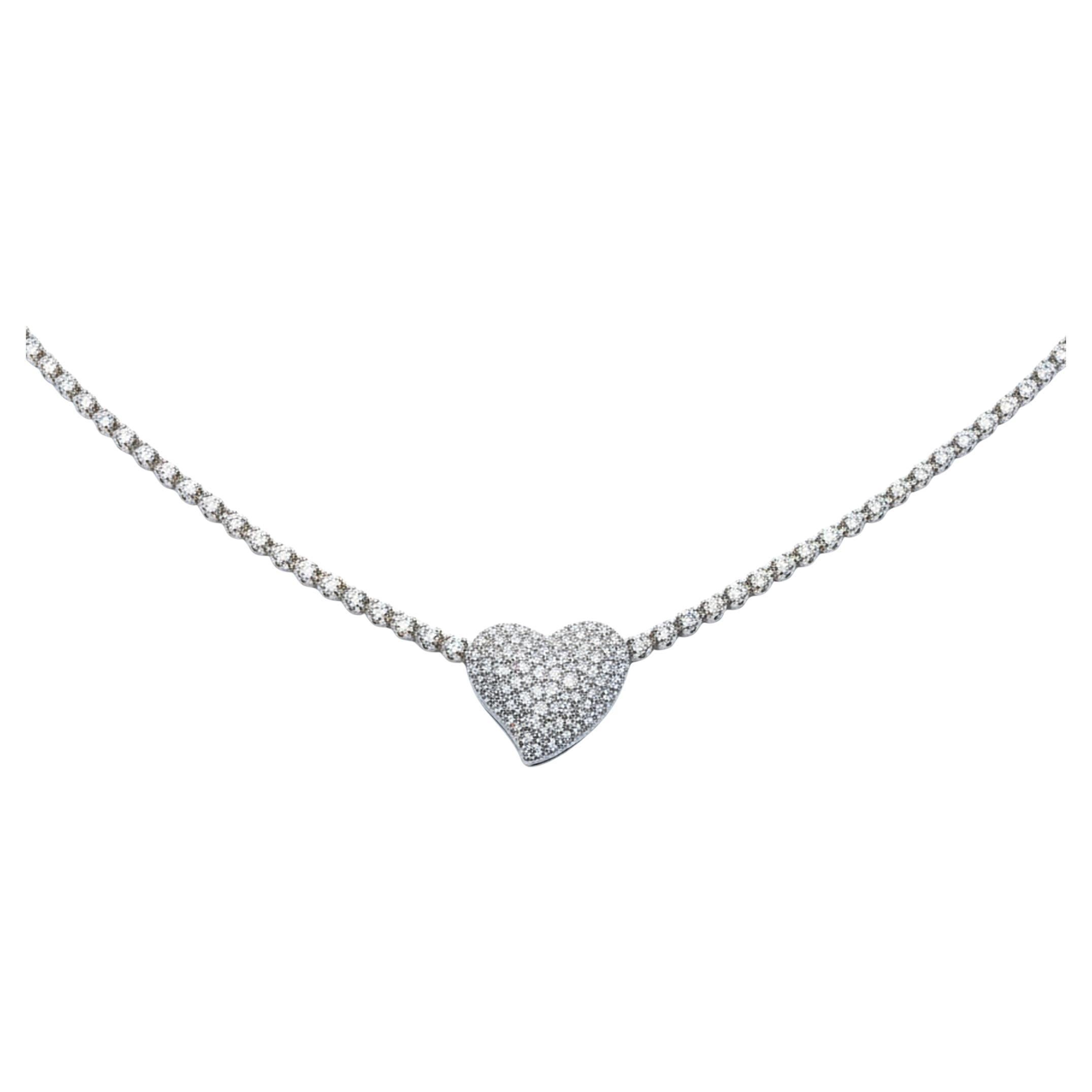 Diamond Heart 14K (or 18K upon request) White Gold Pave Necklace