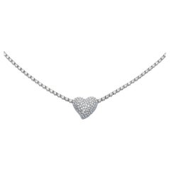 Diamond Heart 14K (or 18K upon request) White Gold Pave Necklace
