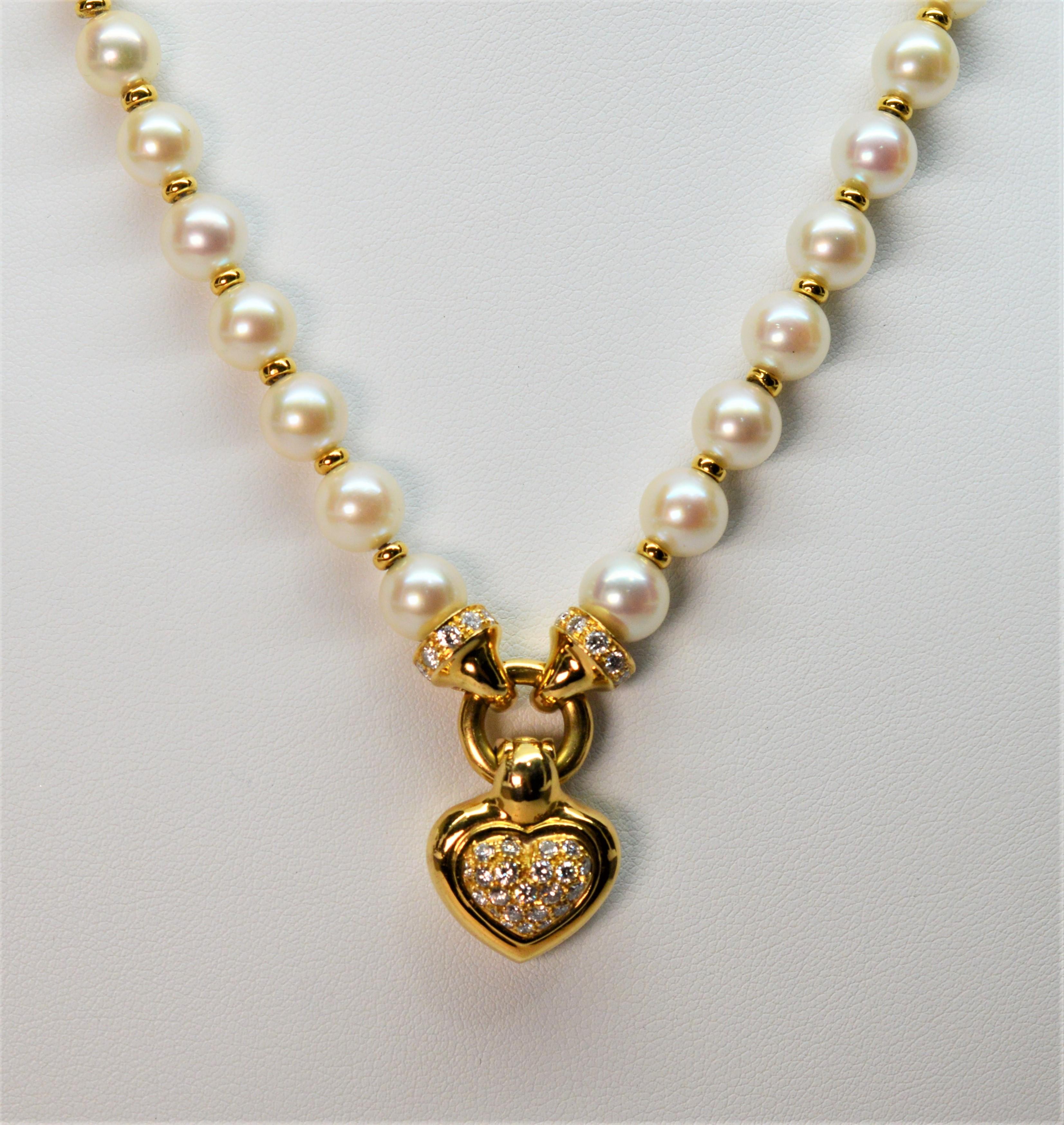 pearl necklace with gold heart