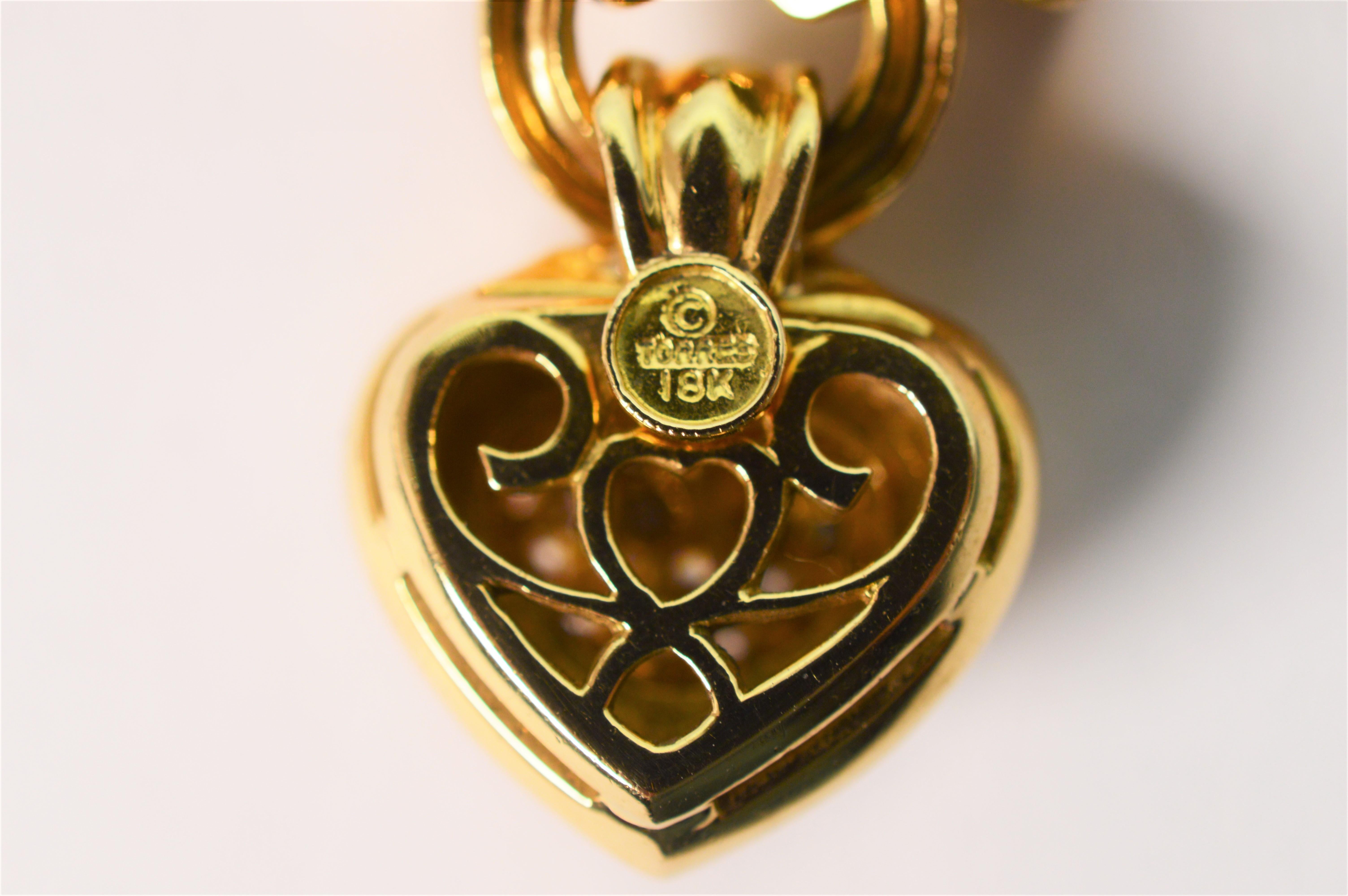 Diamant-Herz-Halskette aus 18 Karat Gelbgold mit Perlen-Anhänger im Angebot 3