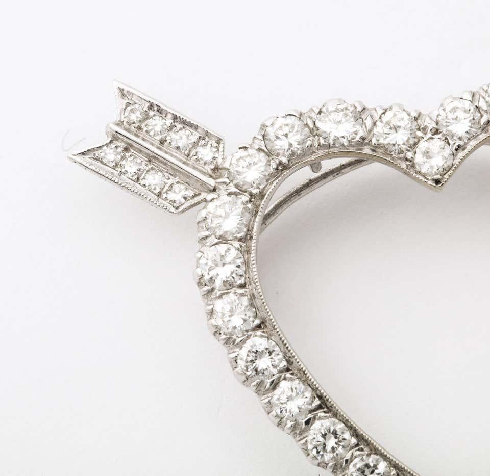 Art Deco Diamond Heart and Arrow Platinum Pendant/Pin For Sale