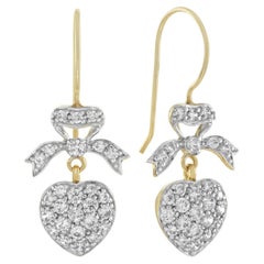 Diamant-Ohrringe mit Herz und Schleife im Vintage-Stil aus 14 Karat Gelbgold