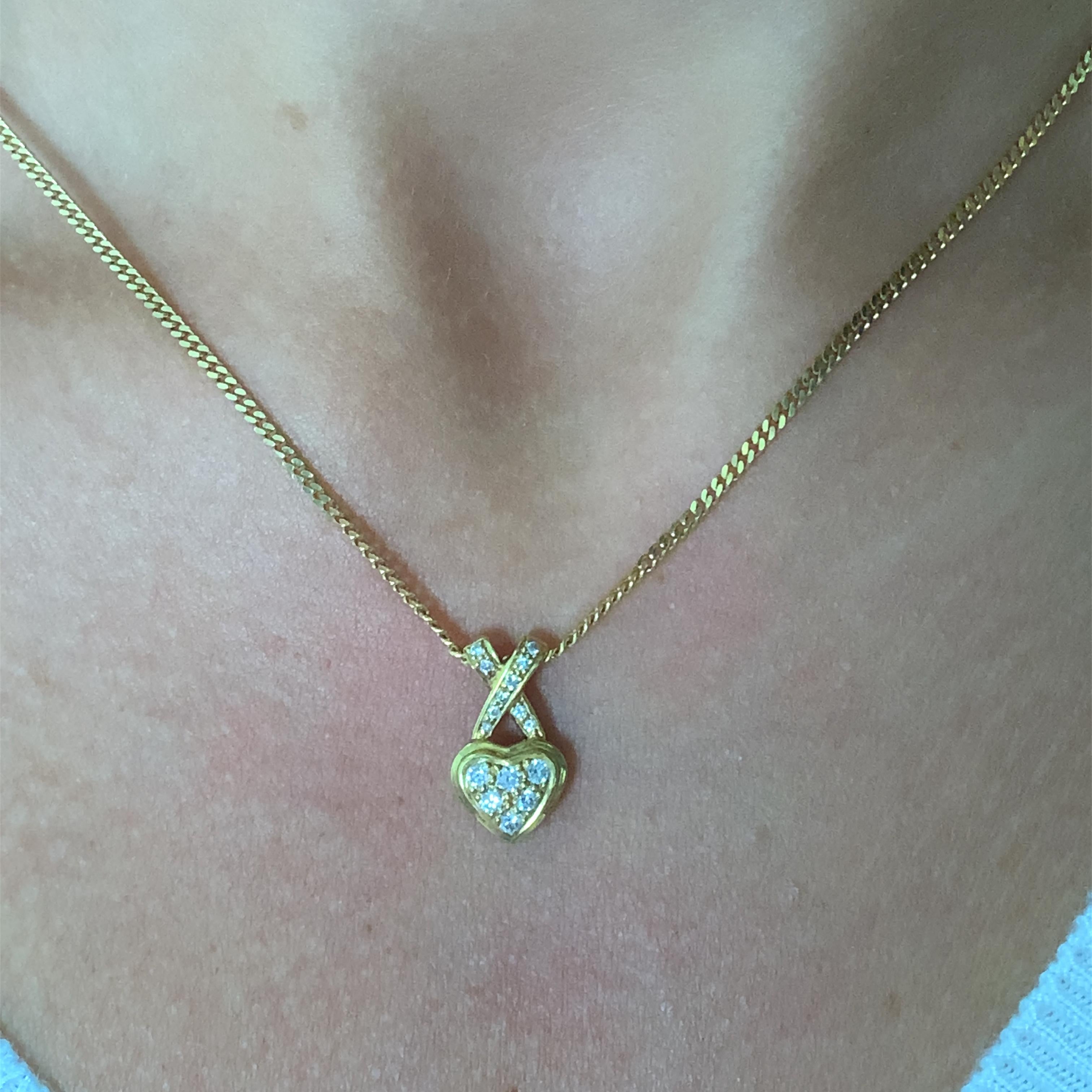 Art Deco Diamond heart art deco drop pendant necklace 18k yellow gold