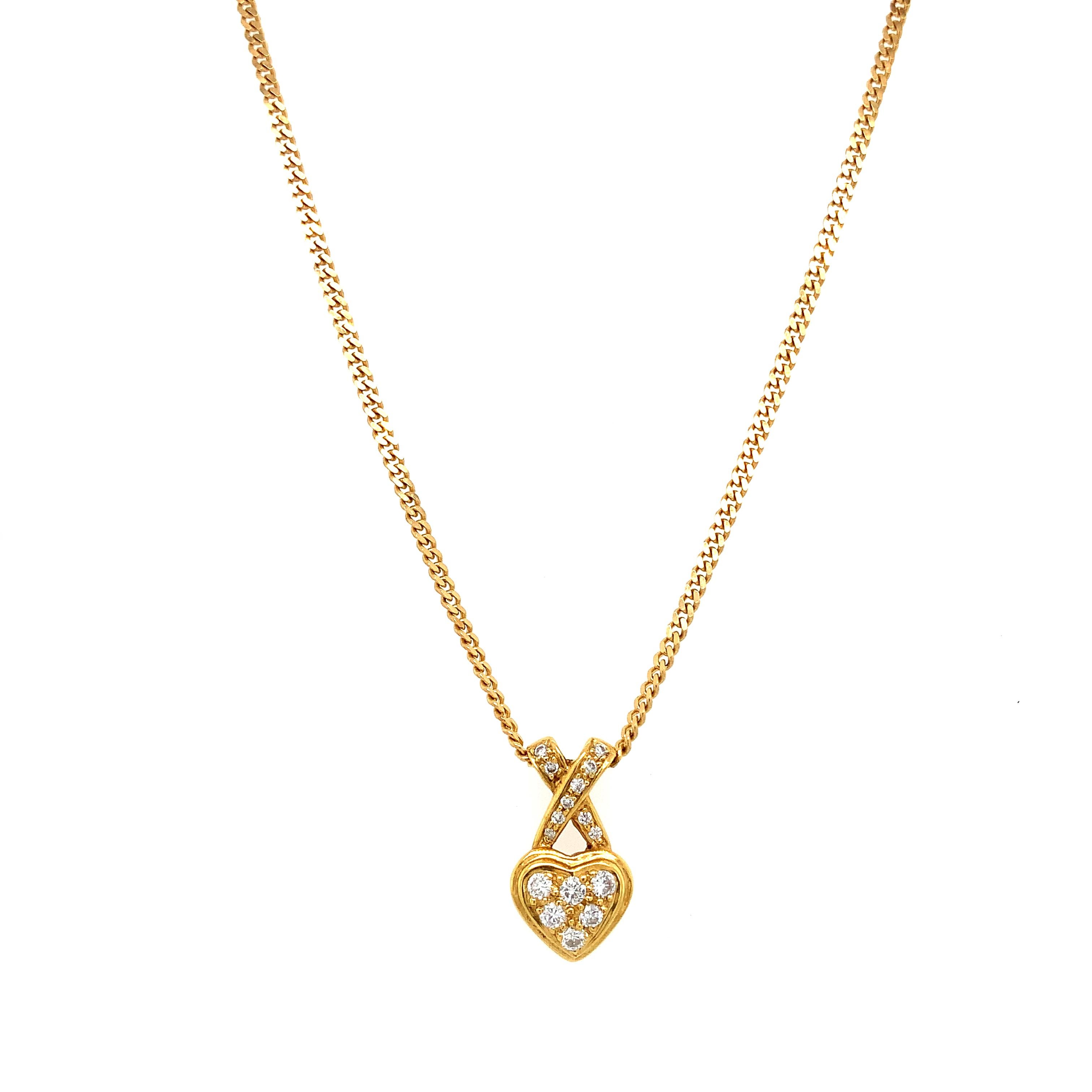 Round Cut Diamond heart art deco drop pendant necklace 18k yellow gold