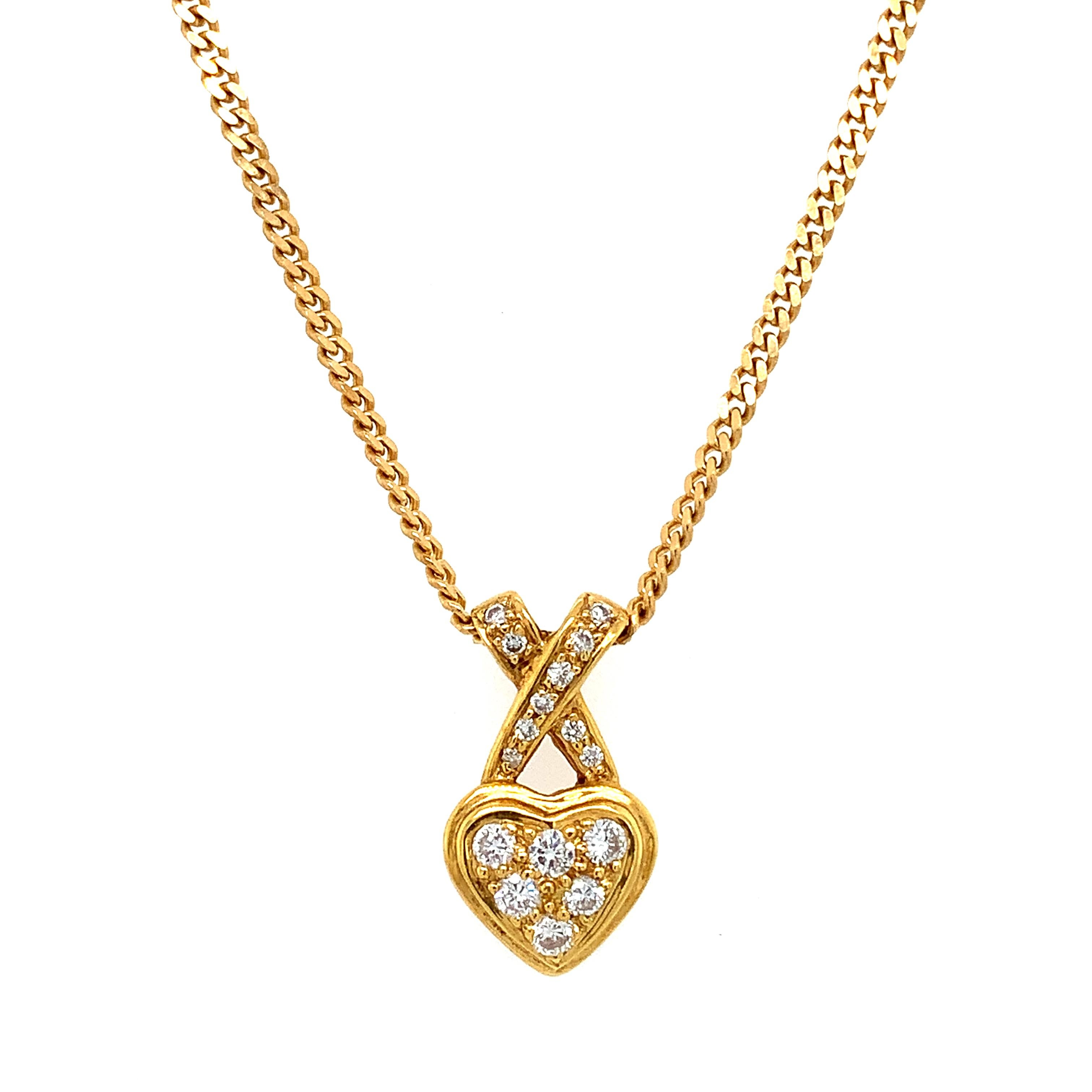 Diamond heart art deco drop pendant necklace 18k yellow gold In New Condition In London, GB