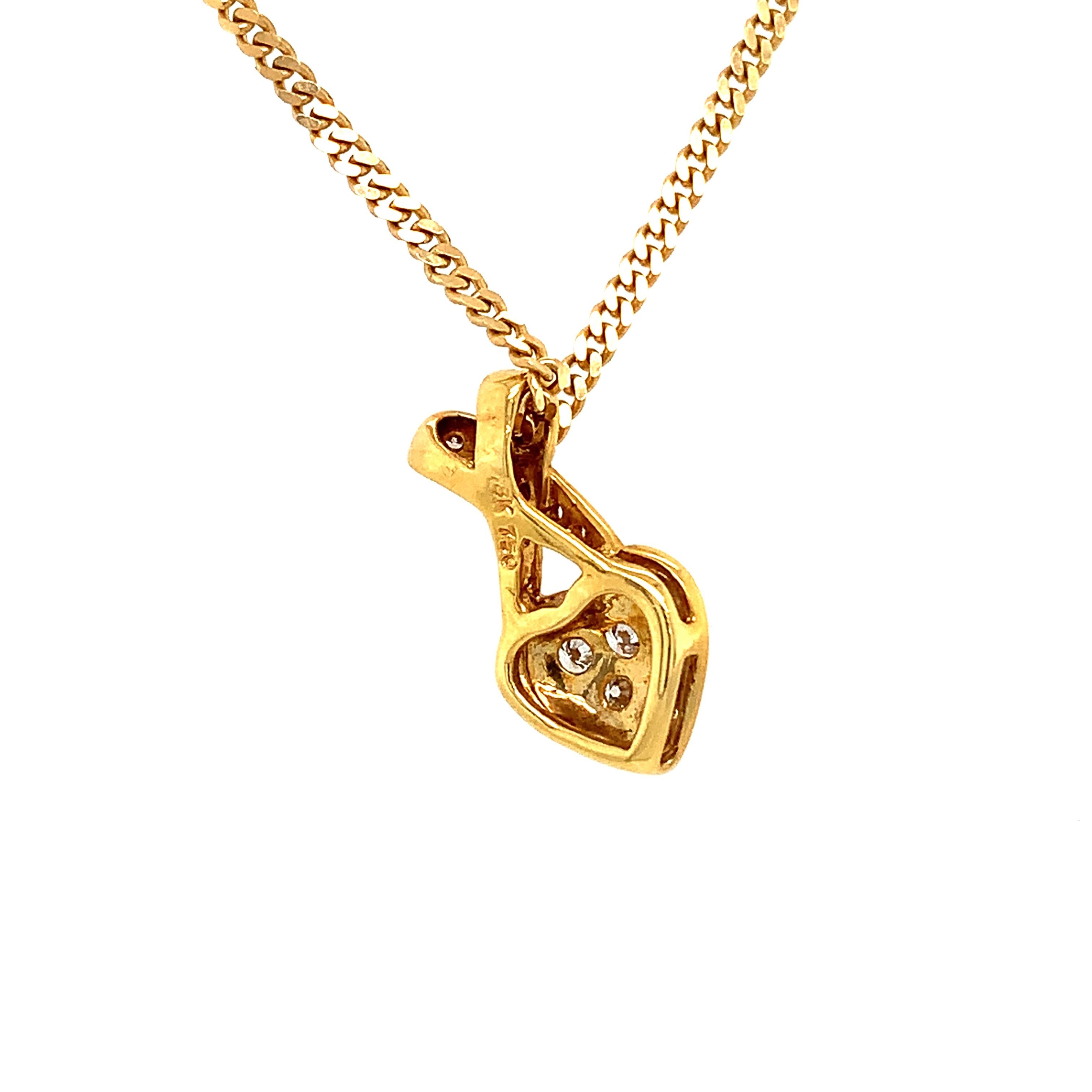 Women's Diamond heart art deco drop pendant necklace 18k yellow gold
