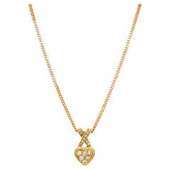 Diamond heart art deco drop pendant necklace 18k yellow gold